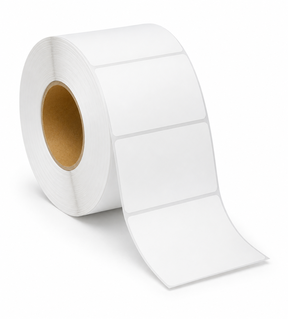 Blank white 4" x 3" thermal transfer label roll, 3" core, 8" OD