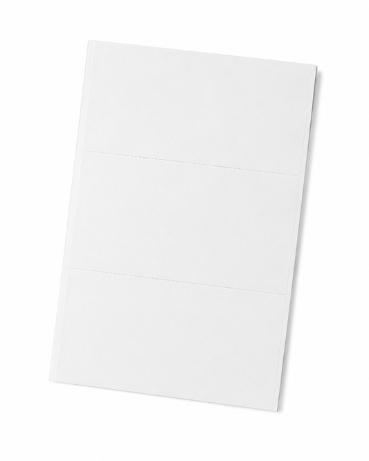 Blank white 8" x 3.5" laser sheet labels, 3 labels per sheet