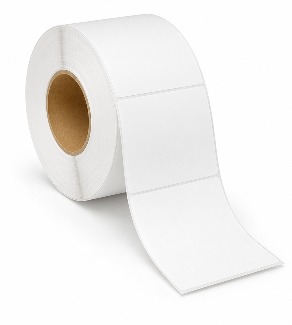 Blank white 4" x 4" thermal transfer label roll, 3" core, 8" OD
