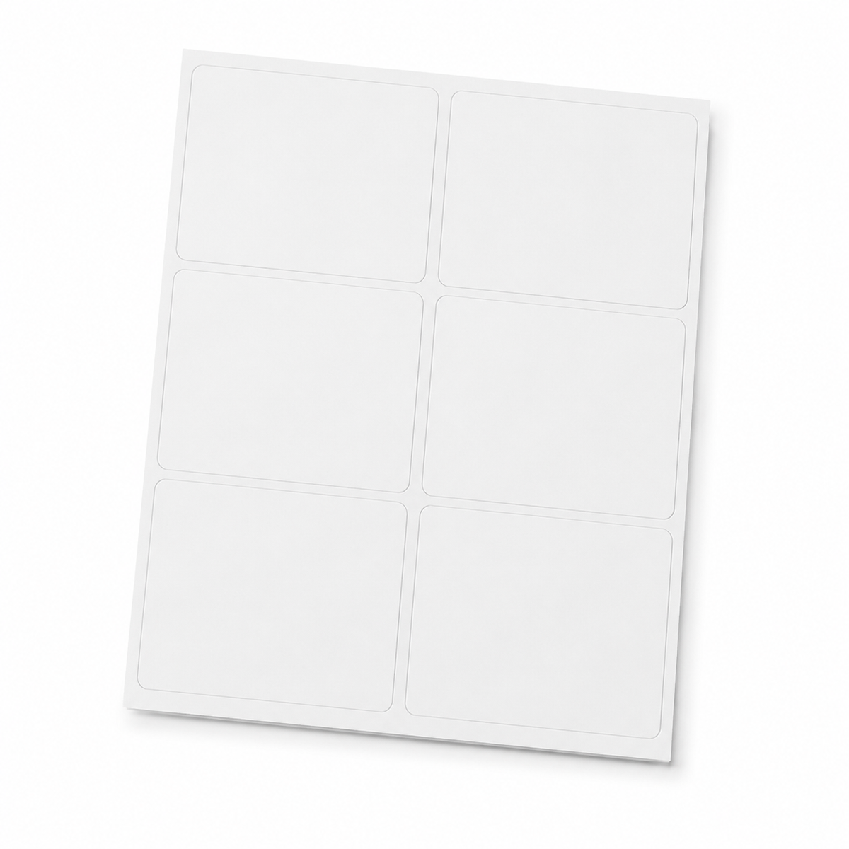 Blank white 4" x 3.33" laser sheet labels, 6 labels per sheet