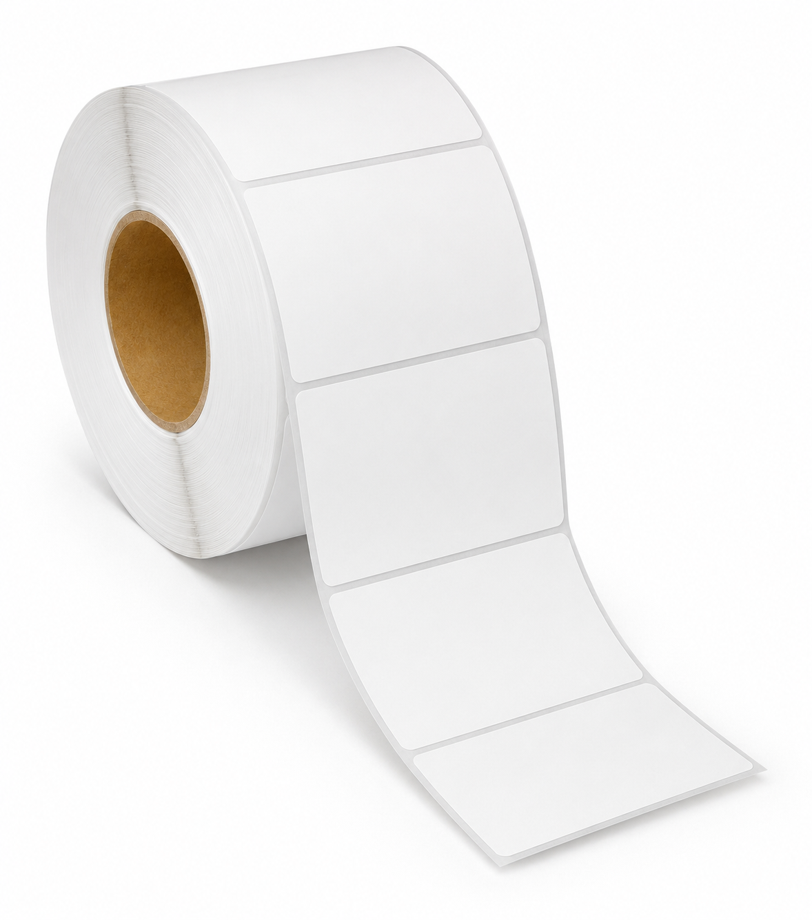 Blank white 4" x 2.5" thermal transfer label roll, 3" core, 8" OD