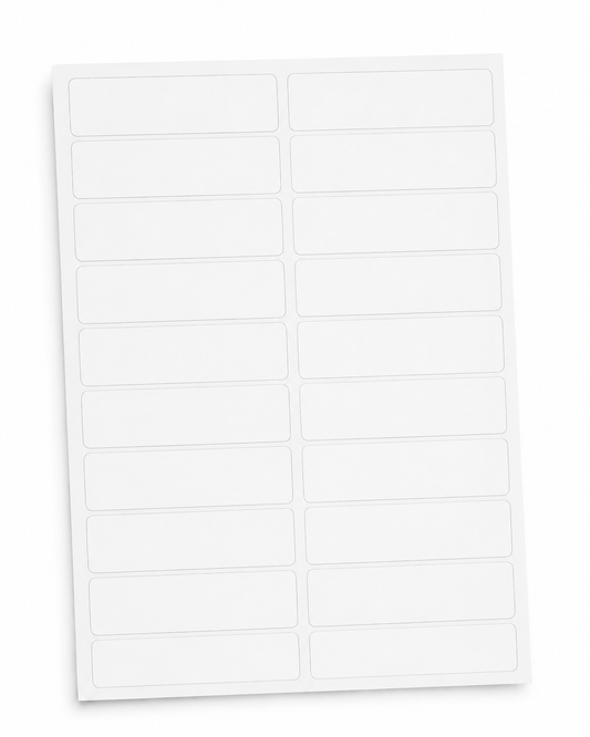Blank white 4" x 1" laser sheet labels, 20 labels per sheet