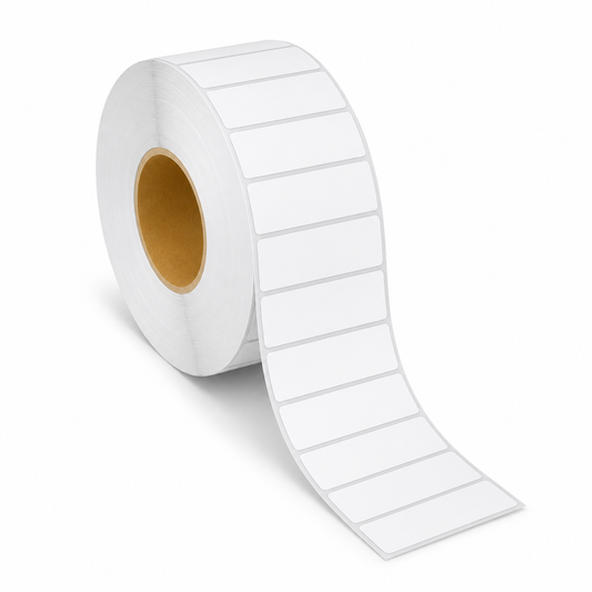 Blank white 3" x 1" thermal transfer label roll, 3" core, 8" OD